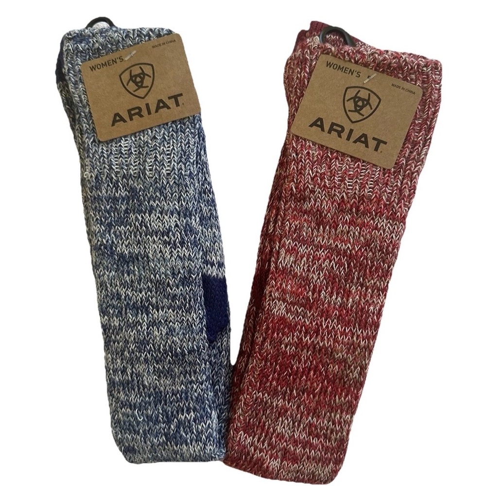Ariat Knee High Cowboy Boot Socks-2 Pack-Tango Red, Capt’s Blue Chunky Knit